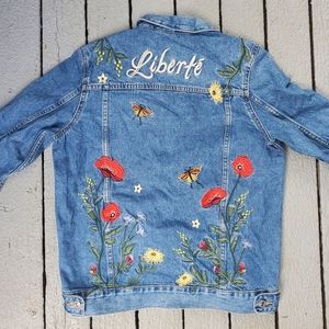 Floral embroidered denim jacket